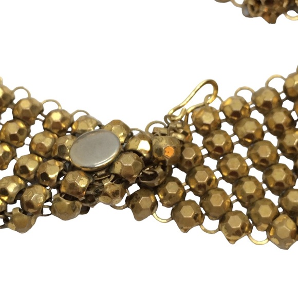 VINTAGE LARGE MESH SCARF NECKLACE TRIANGLE BRONZE GOLD TONE METAL STATEMENT - Picture 5 of 14
